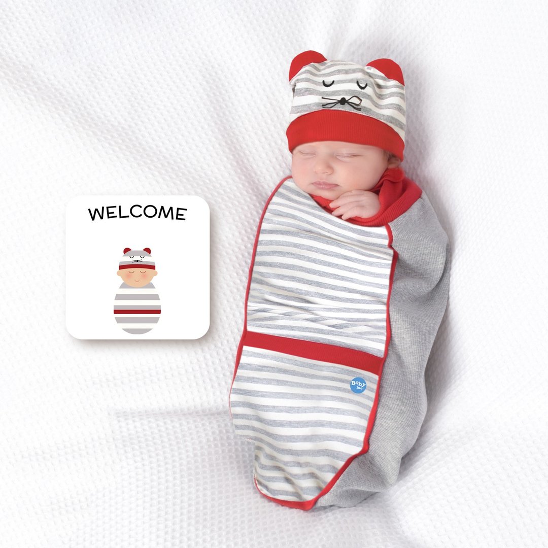 BABYjoe美国制纯棉手工包巾弥月套组弯弯笑鼠来宝宝【HotSummer】 - 满月礼盒 - 棉 多色