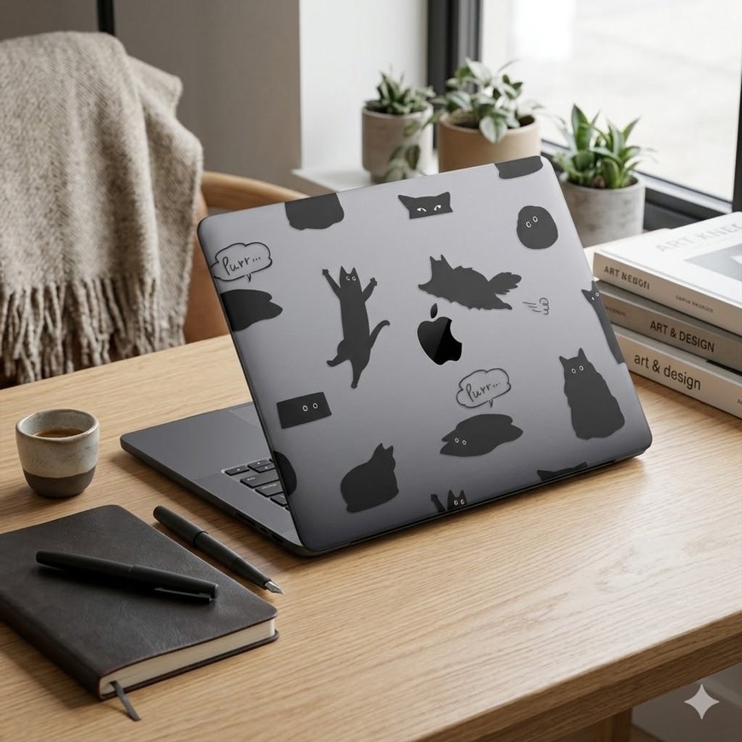 满版黑猫 喵星人 猫咪各种姿势 MacBook 超轻薄防刮保护壳 PU033 - 平板/电脑保护壳 - 塑料 透明