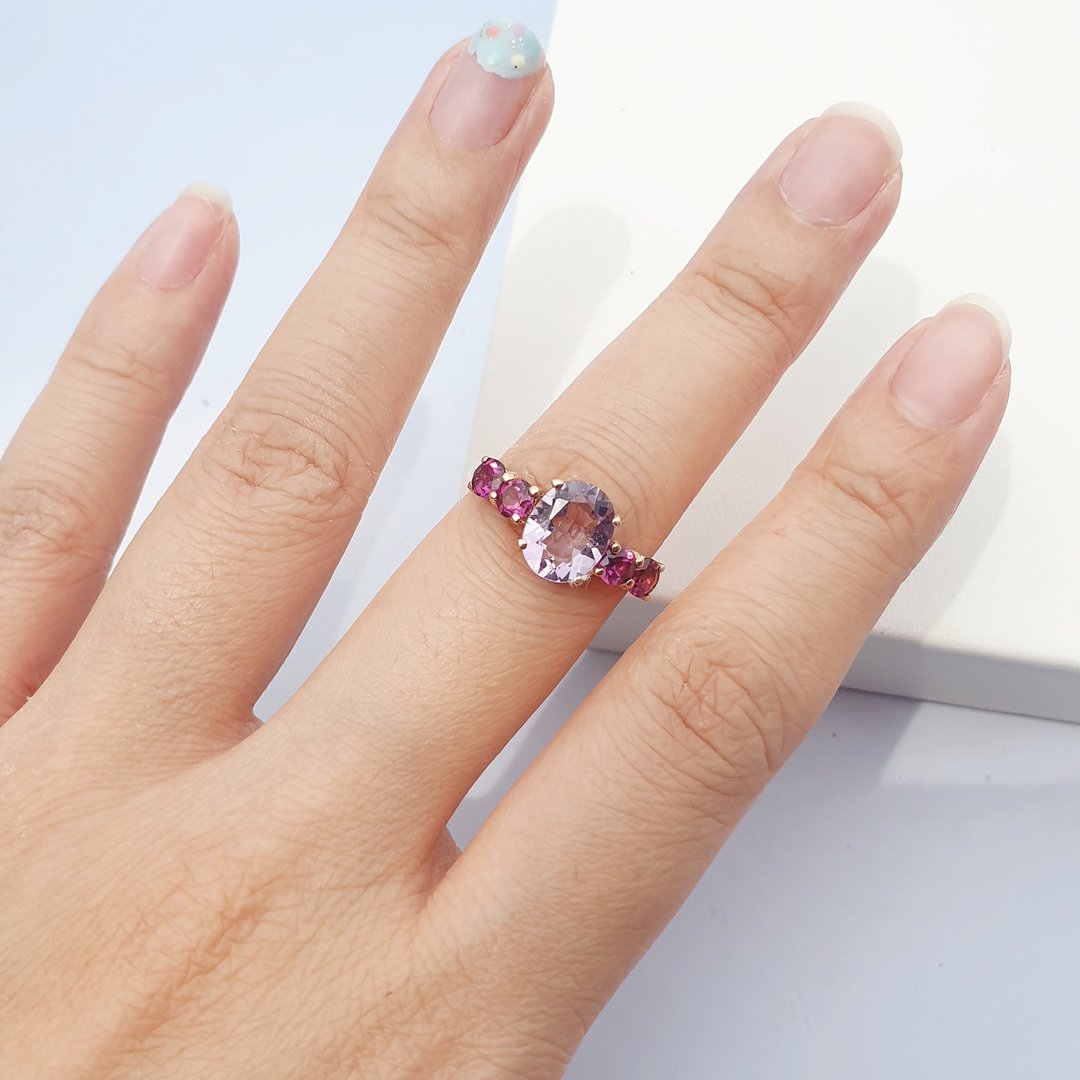 Amethyst ring with Rhodolite garnet, Silver, rose gold plated - 戒指 - 宝石 紫色