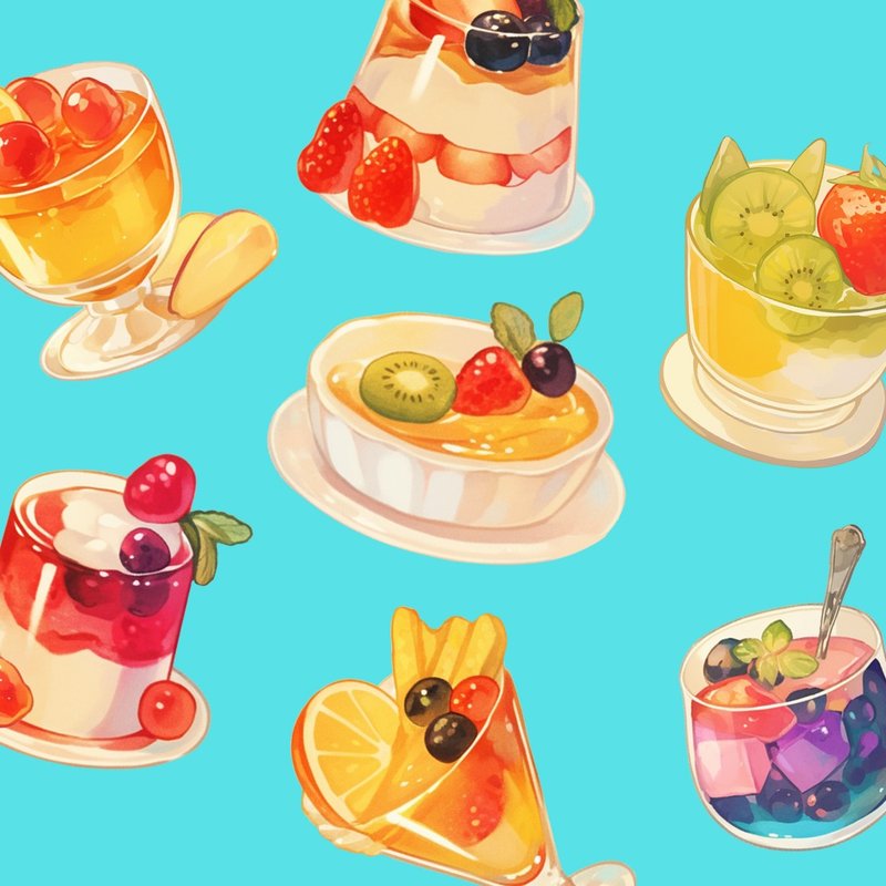 疗愈食物恋 - 水果酸奶布丁杯 - 水彩插画贴纸素材包 - 电子手帐及素材 - 其他材质 