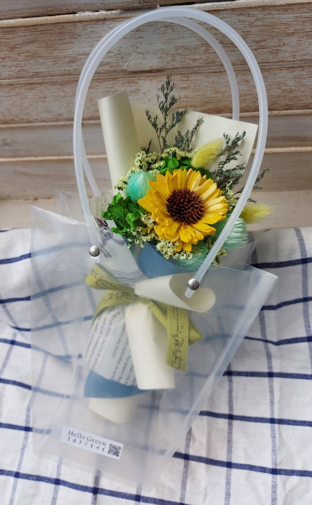 毕业系列清爽绿色向日葵梯形透明提袋花束 桌花 盆花 干 - 干燥花/捧花 - 植物．花 多色