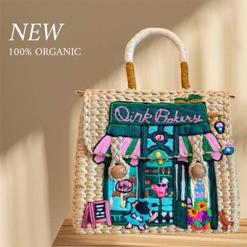 水芙蓉编织包 手绣丝线 - 手提包/手提袋 - 绣线 