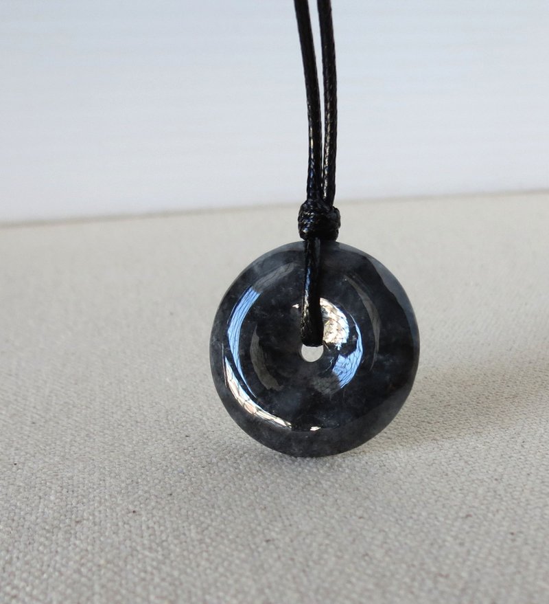 【平安·如意】乌鸡平安扣翡翠韩国蜡线项链*WD*招财、防小人 - 长链 - 宝石 黑色