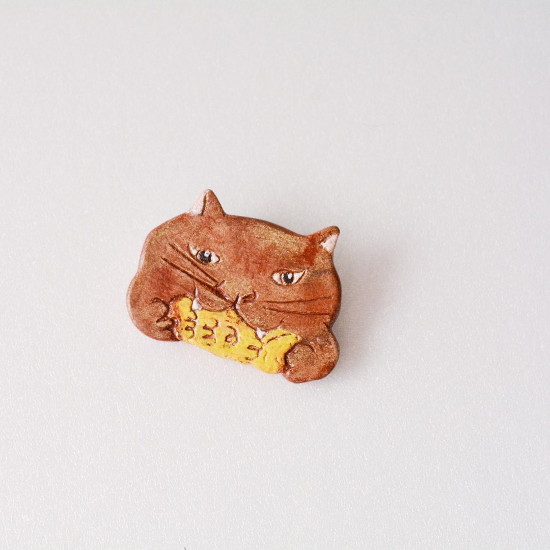 虹霓彩艺Rainbow-neo 贪吃的猫阿啾 筷架 红褐色 - 筷子/筷架 - 陶 