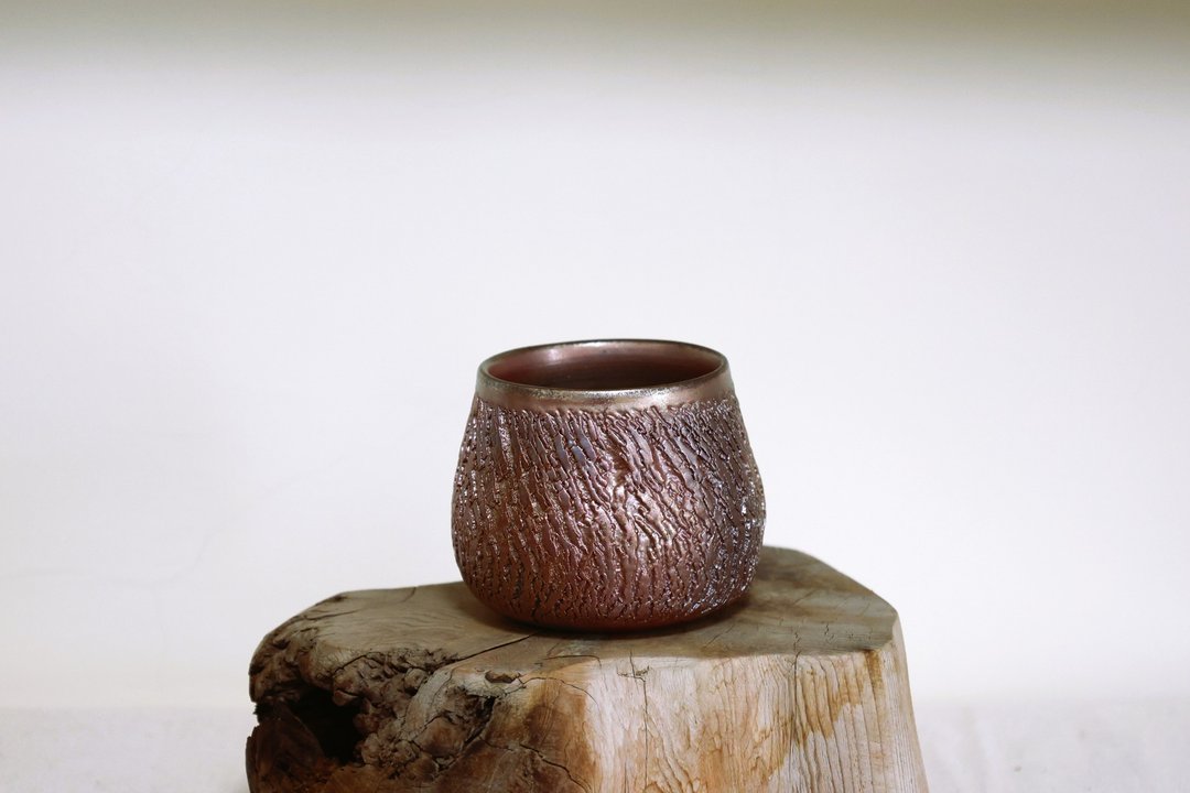 柴烧品茗杯/主人杯/150ml/爆裂刻纹/泷间拾光 - 茶具/茶杯 - 陶 