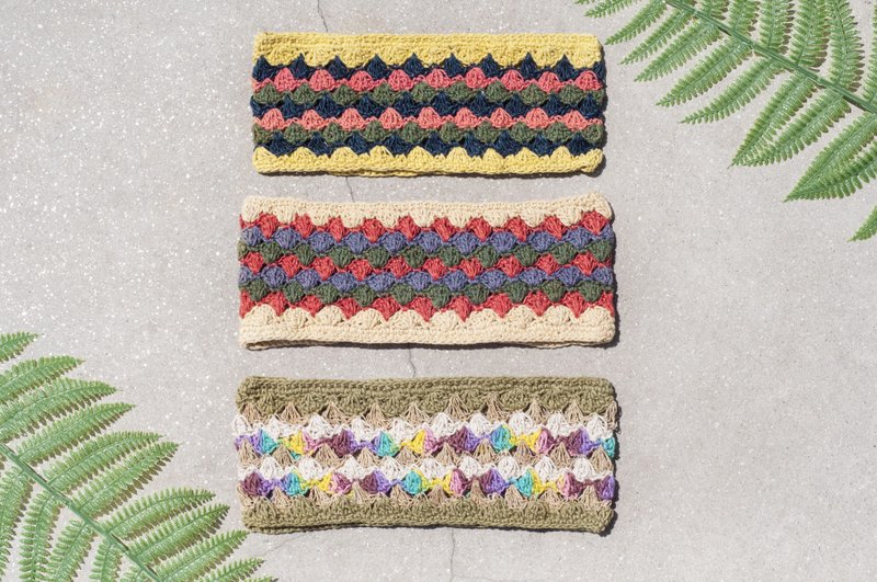 手工棉麻线编织发带/编织缤纷发带/钩织发饰/彩虹渐层发带-马卡龙 - 发带/发箍 - 棉．麻 多色