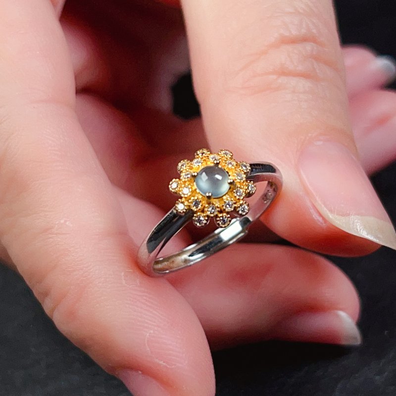 放光起刚玻璃种翡翠蛋面戒指 925纯银 | 天然翡翠A货 | 送礼 - 戒指 - 玉石 透明