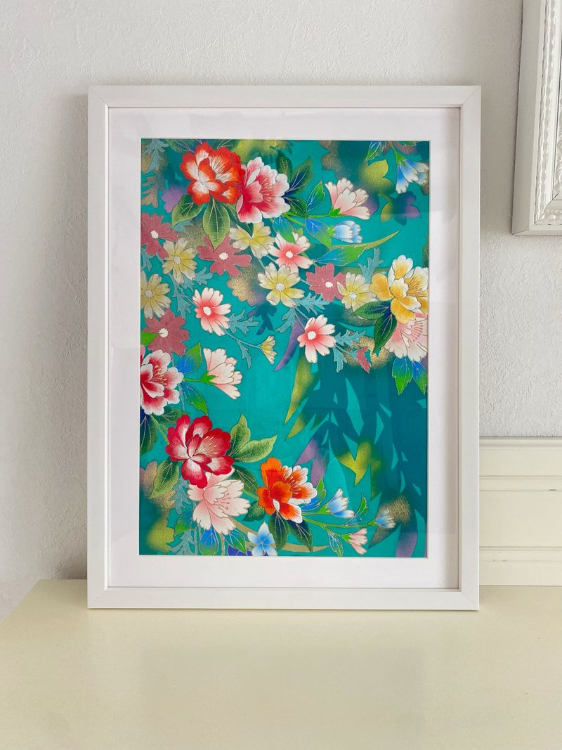 和服艺术 64 件二手和服色挂刺绣花痴艺术框架日式室内礼品好运 - 摆饰 - 丝．绢 绿色