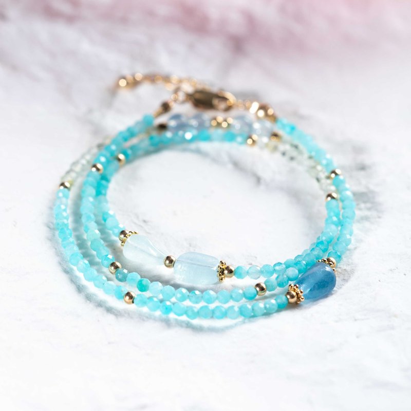 海蓝宝葡萄石天河石极细三圈手链 | 天然水晶手链定制化礼物 - 手链/手环 - 水晶 多色