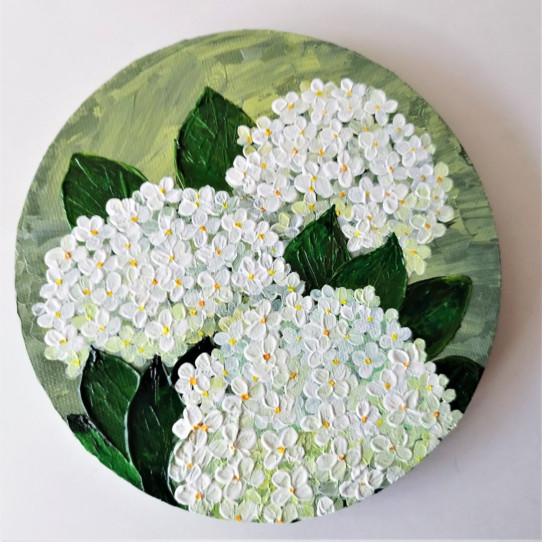 Stunning White Hydrangea Acrylic Painting Floral Art Impasto - 墙贴/壁贴 - 压克力 多色