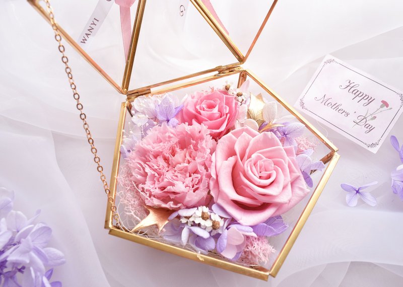 康乃馨/玫瑰 钻石玻璃宝盒  干燥花 永生花 七夕 情人节 送礼教师 - 干燥花/捧花 - 植物．花 