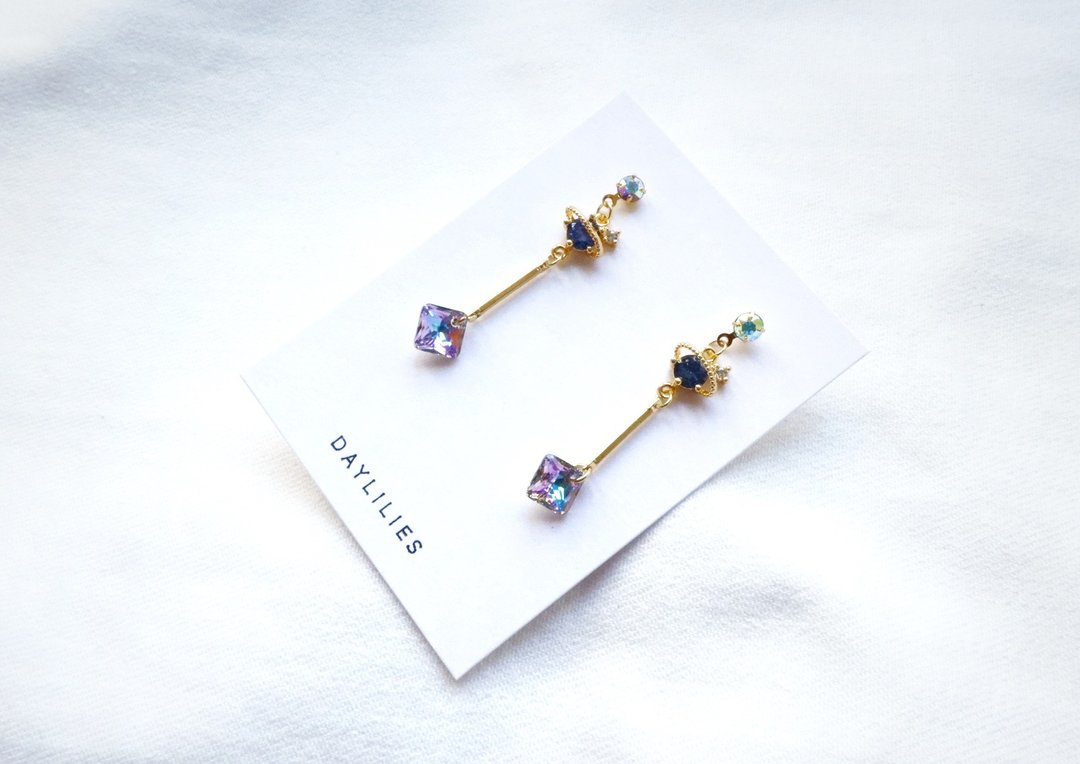 Swarovski Princess Cut Crystal 耳环 - Crystal Vitral Light - 耳环/耳夹 - 纯银 紫色