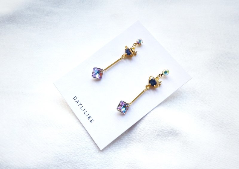 Swarovski Princess Cut Crystal 耳环 - Crystal Vitral Light - 耳环/耳夹 - 纯银 紫色