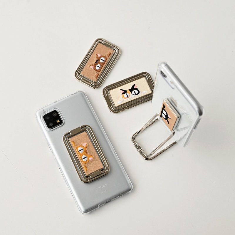 智慧型手机多功能指环[绣花猫] 智慧型手机戒指 智慧型手机支架 垂直影片兼容 棕色/白色 象牙色 米色 A179I - 手机座/防尘塞 - 其他材质 白色