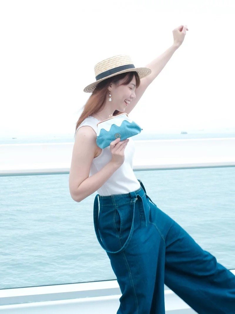 自家制富士山口金袋 - 浅蓝色  【 情人节 生日 】 - 侧背包/斜挎包 - 其他人造纤维 蓝色