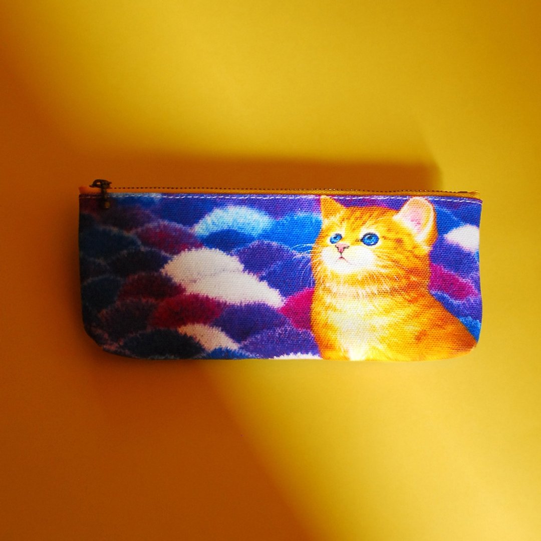 仰望 小黄猫笔袋 - 铅笔盒/笔袋 - 棉 紫色