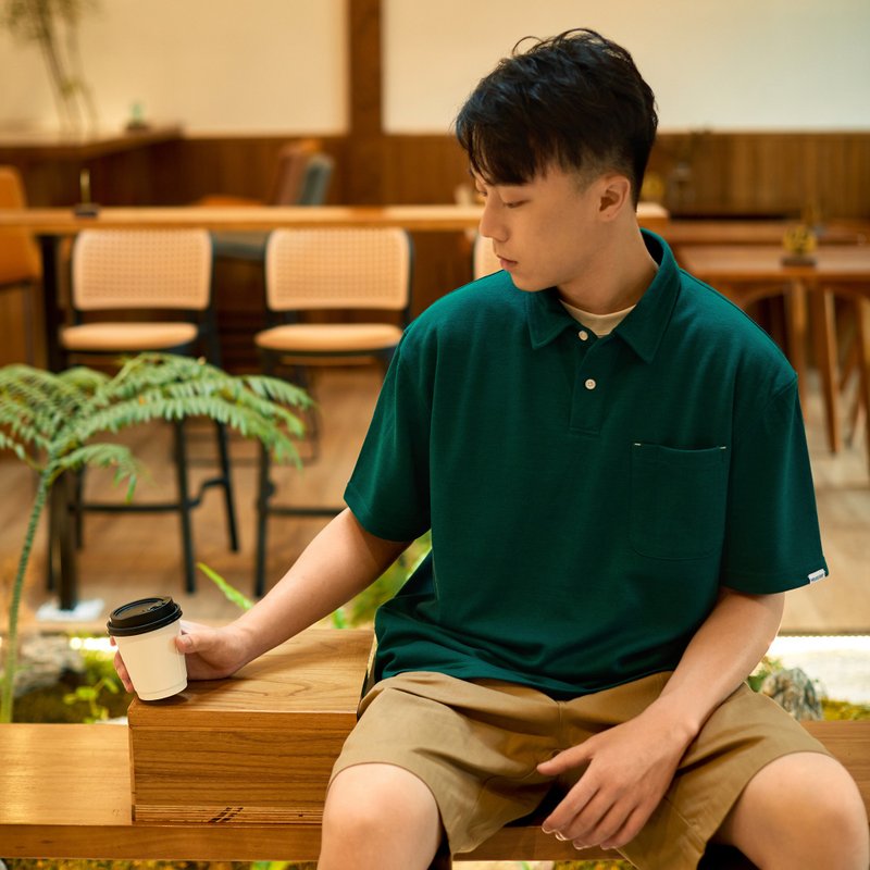 THREADESIGN 日系260G空气层珠地纯色宽松短袖POLO衫T恤 - 男装上衣/T 恤 - 棉．麻 绿色