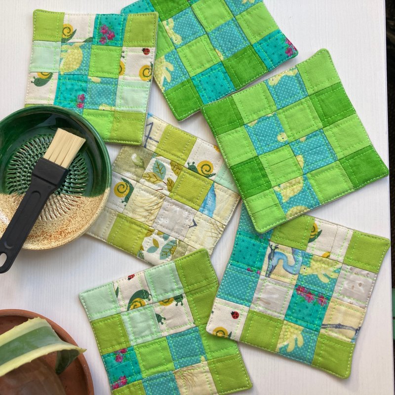 杯垫套装 6 件 亚麻棉杯垫套装 11.5 x 11.5 厘米 - 杯垫 - 亚麻 绿色