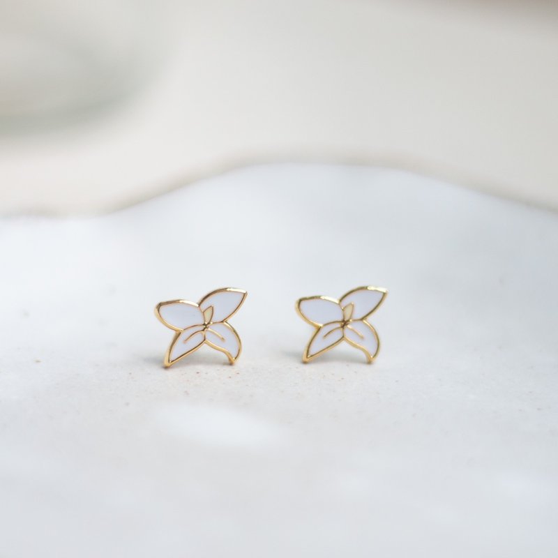 许愿星 香水百合 花草植物 可爱耳环 夹式耳环 生日礼物 - 耳环/耳夹 - 珐琅 白色