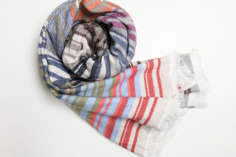 【圣诞礼物】喀什米尔彩虹条纹纯羊绒厚织围巾披肩奢华pashmina - 围巾/披肩 - 羊毛 多色