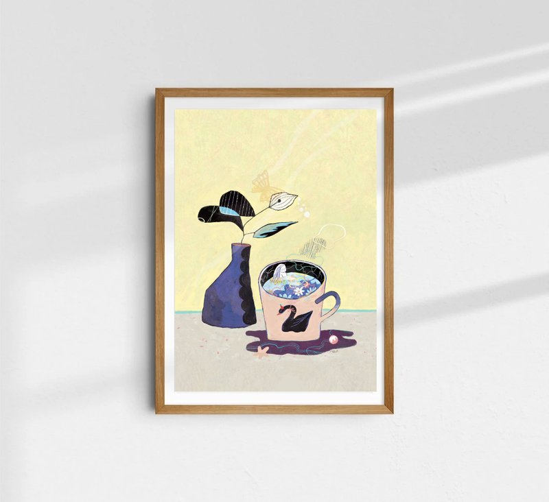 YiVon作品 下午茶1 复制画 画作 绘本 小孩房布置民宿摆设装饰 - 海报/装饰画/版画 - 纸 黄色