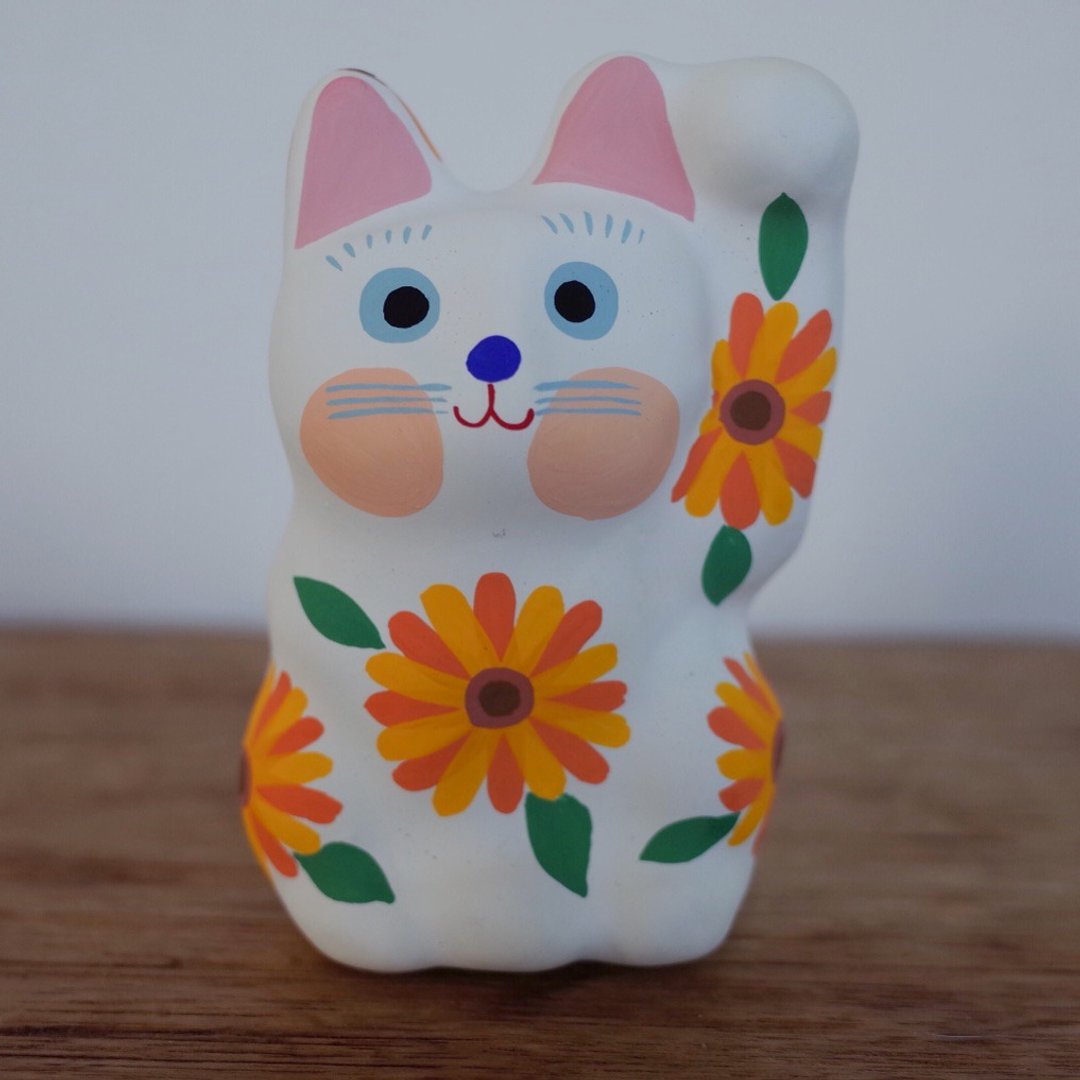 Lucky Cat Sunflower pattern left hand invitation - 玩偶/公仔 - 纸 白色