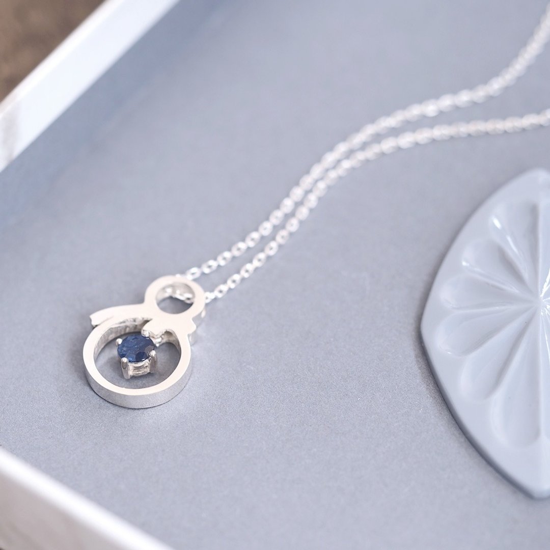 Sapphire Snowman Necklace Silver 925 - 项链 - 其他金属 蓝色