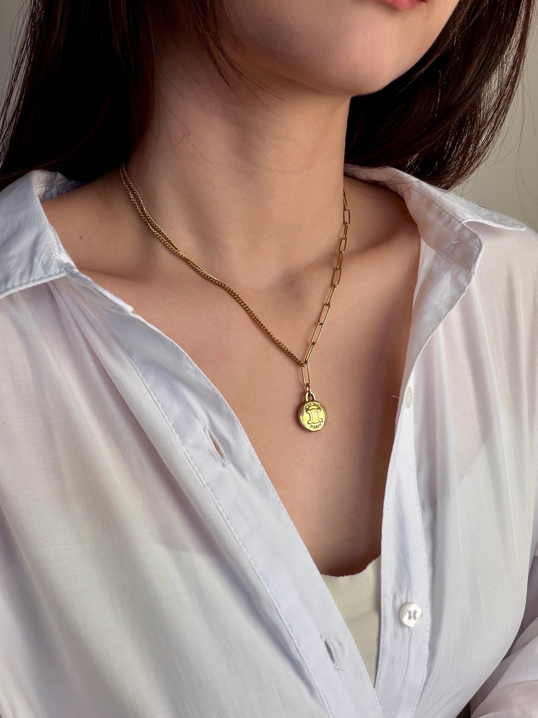 中古正品 Celine 凯旋门镀金拉链扣改造项链 古董饰品 独一无二 - 项链 - 其他金属 金色