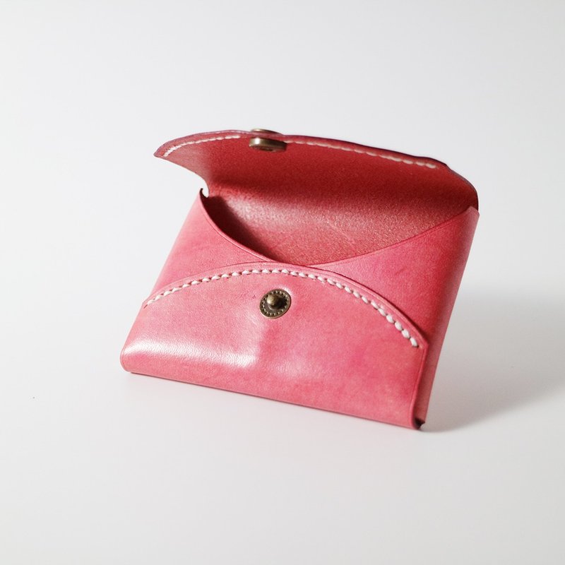 特制手染日本传统色皮革双弧线名片盒/卡匣 - 踯躅色 - 名片夹/名片盒 - 真皮 粉红色