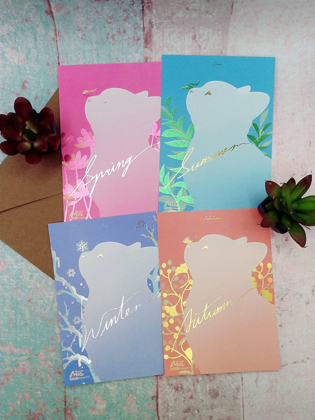 【金银卡双面】猫猫四季Season - 卡片/明信片 - 纸 