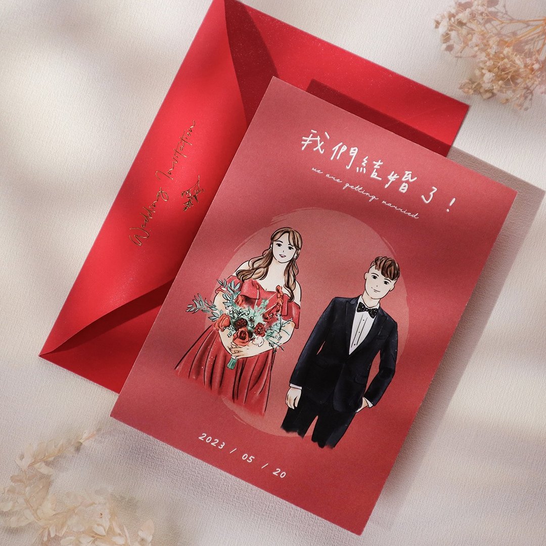 似颜绘喜帖 | 设计师原创 / 少量印刷 简约婚卡 质感喜帖 西式 - 喜帖 - 纸 多色
