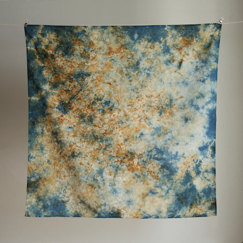 植物染头巾铁锈染方巾蓝染纯棉领巾手帕围脖秋冬配饰 - 手帕/方巾 - 棉．麻 多色