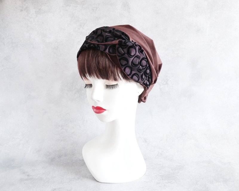 含运日本制 缎带发箍 (手绘感圆点图案) 与巧克力色系 - 发饰 - 棉．麻 黑色