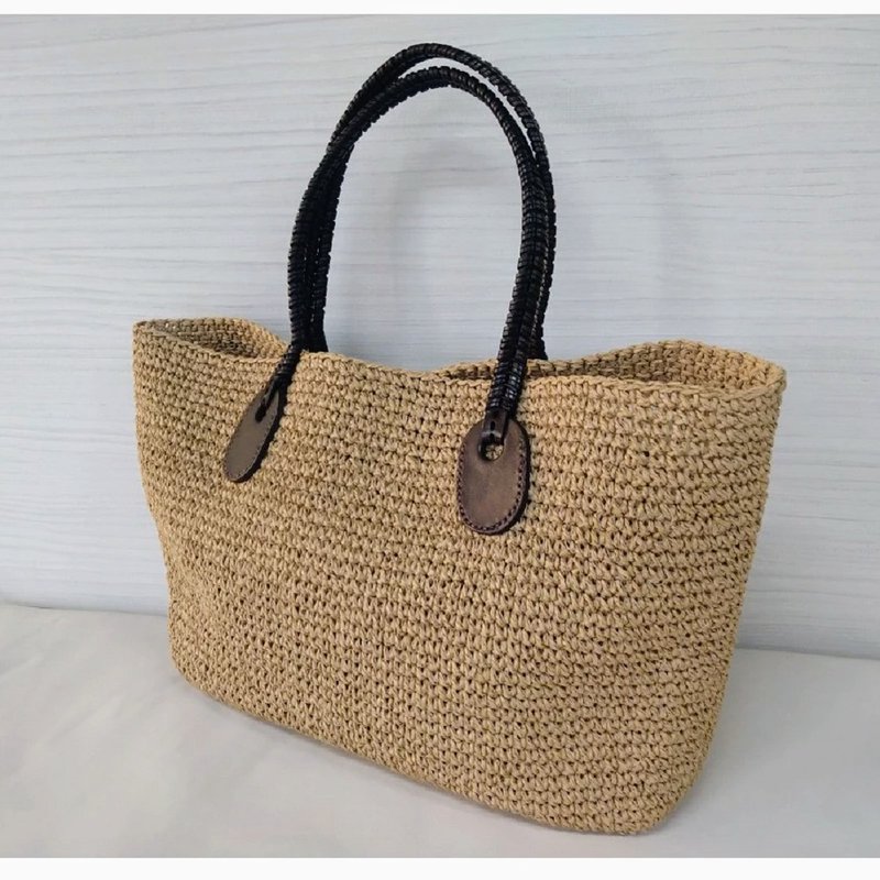 2026 Spring/Summer 市场唯一,意大利编织皮手把+纸草钩针草包 - 手提包/手提袋 - 其他材质 