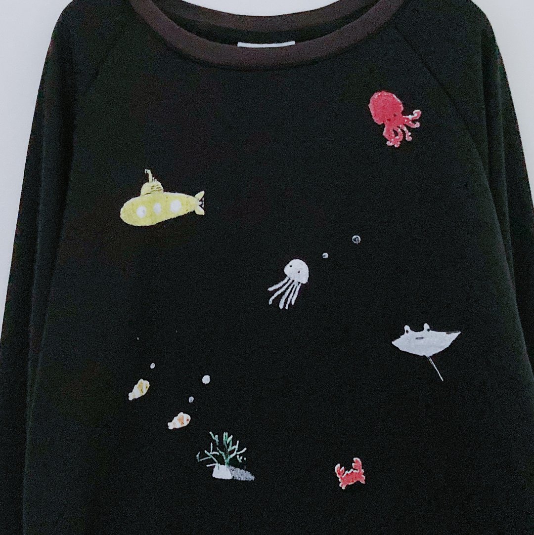 Yellow Submarine~Under the Sea - Long Sleeve Top【雙 11 限定】 - 女装 T 恤 - 其他材质 黑色