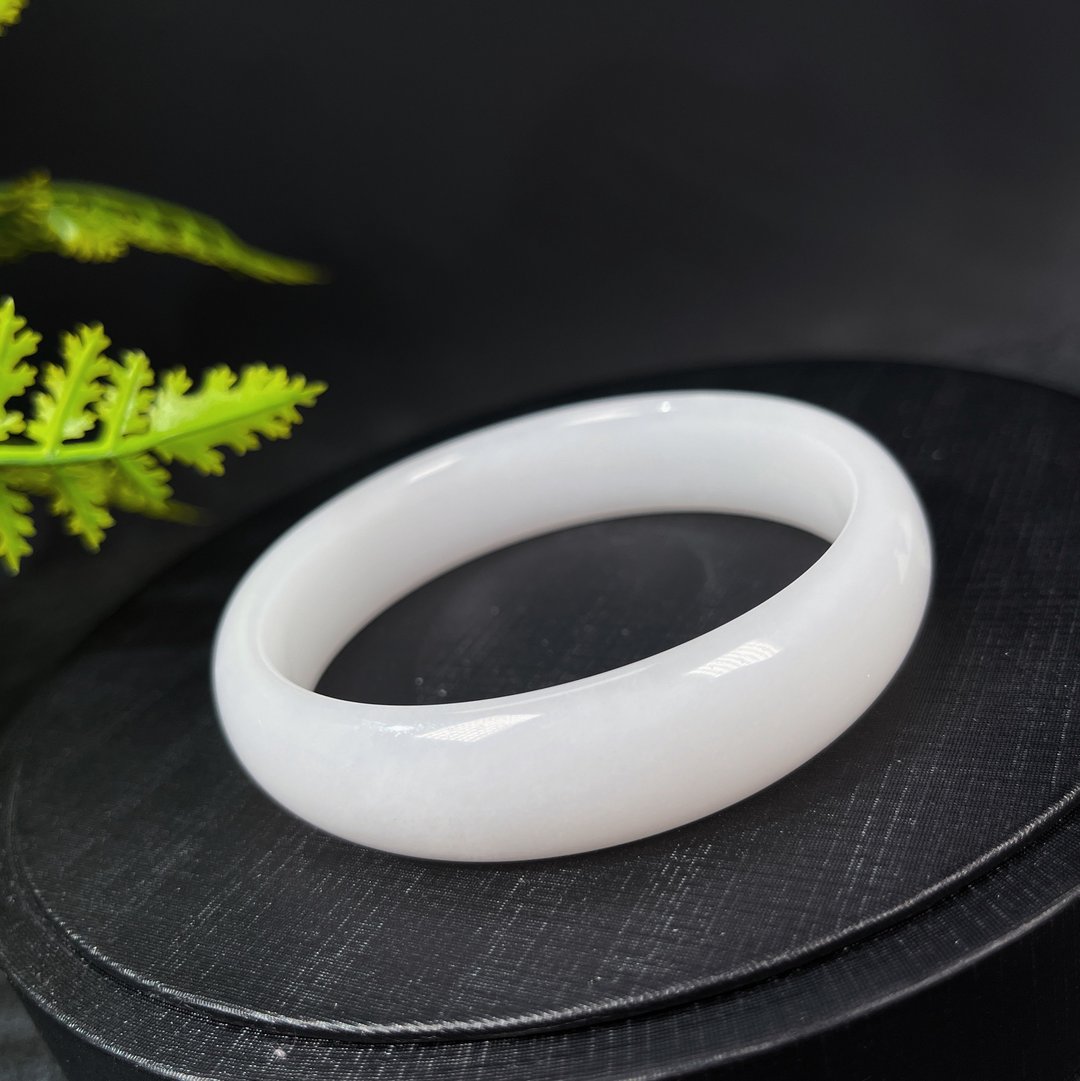 金丝玉手镯62MM 羊脂级昆仑白玉手环 附证书 时尚隽雅 油润高性价 - 手链/手环 - 玉石 白色