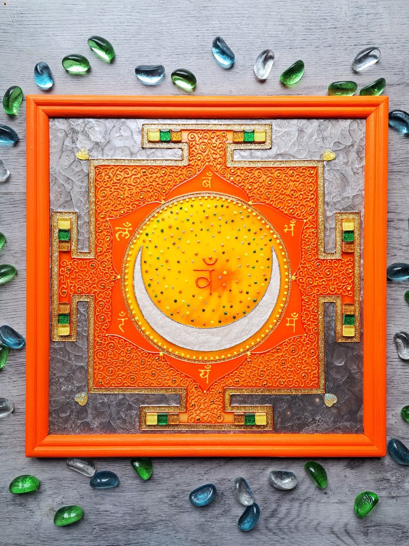 Sri Yantra Svadhisthana Chakra吠陀占星术通电祝福Jyotish Vast - 墙贴/壁贴 - 玻璃 橘色