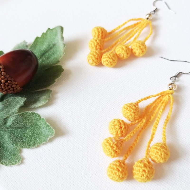 垂坠小圆球编织耳环 3色可选 - 耳环/耳夹 - 棉．麻 黄色