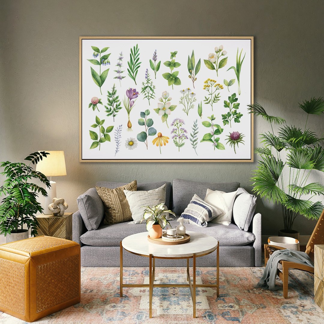 清新野花与草药 -水彩感手绘插图挂画/植物装饰画//客厅布置/边柜 - 海报/装饰画/版画 - 其他材质 多色