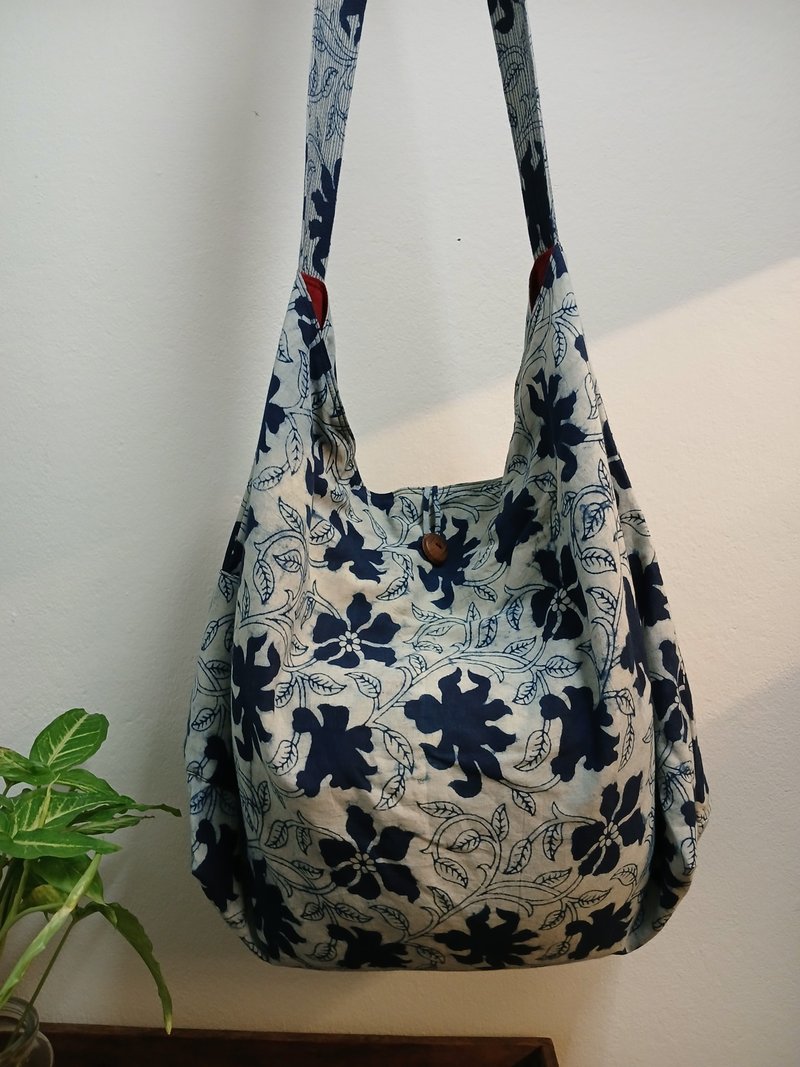 印度印花棉布包、单肩包、文件包，蓝色 - 侧背包/斜挎包 - 棉．麻 蓝色