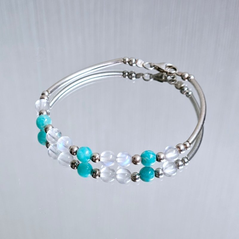 s925纯银 天河石 月光石 手链 | 手作定制 手链 项链 - 手链/手环 - 纯银 