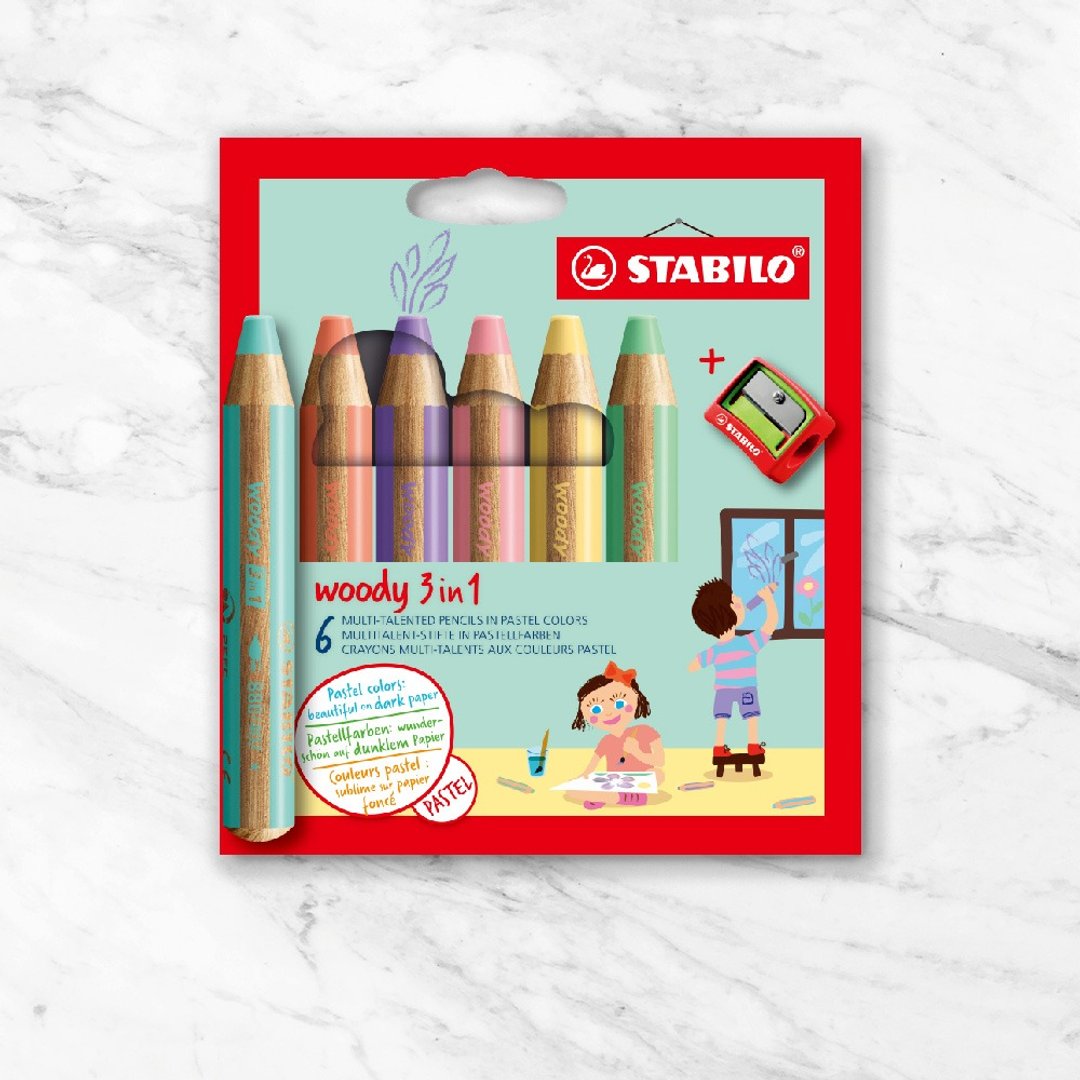 【stabilo】woody 3 in 1可水洗水彩粉腊笔马卡龙6色纸盒组(原厂) - 其他 - 其他材质 多色