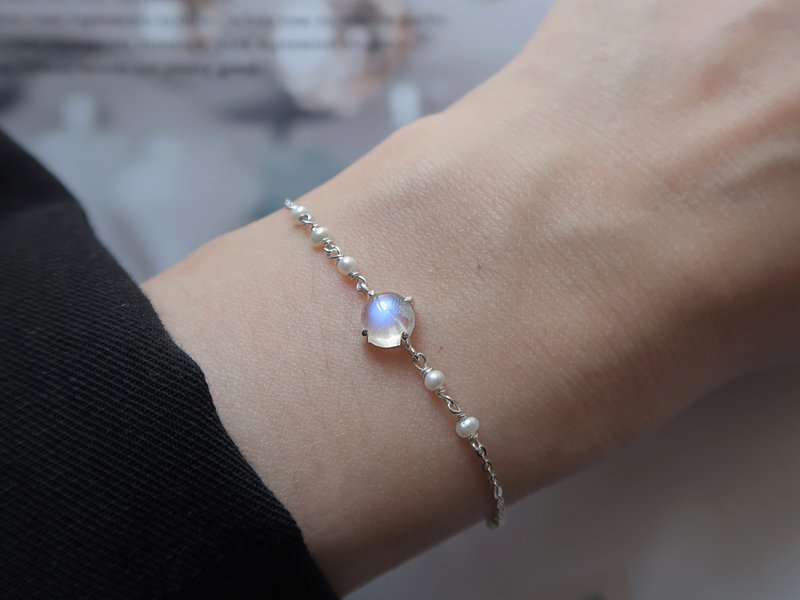925纯银 星光 月光石 珍珠 手链 免费送礼包装 - 手链/手环 - 纯银 灰色