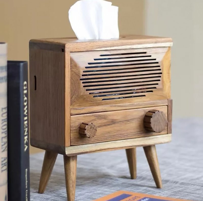 纸巾盒 、喇叭盒、储物盒、带抽屉的木盒多功能盒 - 纸巾盒 - 木头 