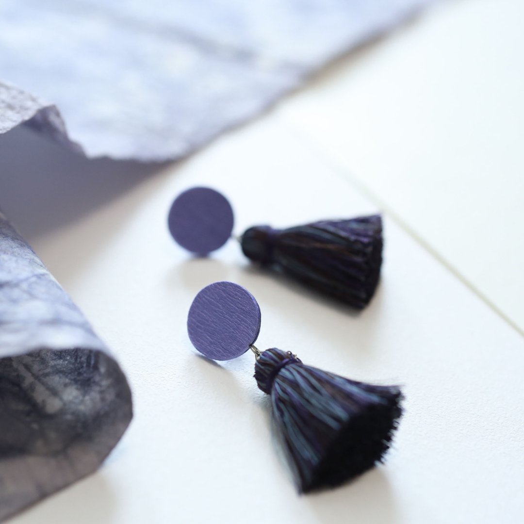 Tassel paper earrings-Violet- - 耳环/耳夹 - 纸 紫色