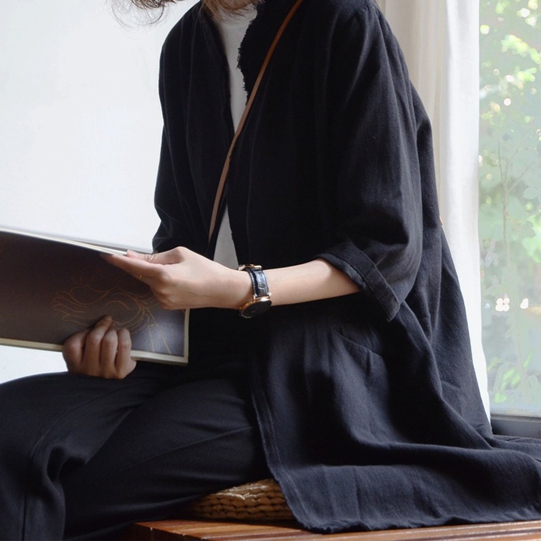 暗黑小众中袖西装式外套|外套|长绒棉|独立品牌|Sora-46 - 女装休闲/机能外套 - 棉 黑色