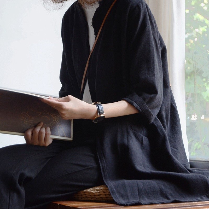 暗黑小众中袖西装式外套|外套|长绒棉|独立品牌|Sora-46 - 女装休闲/机能外套 - 棉．麻 黑色