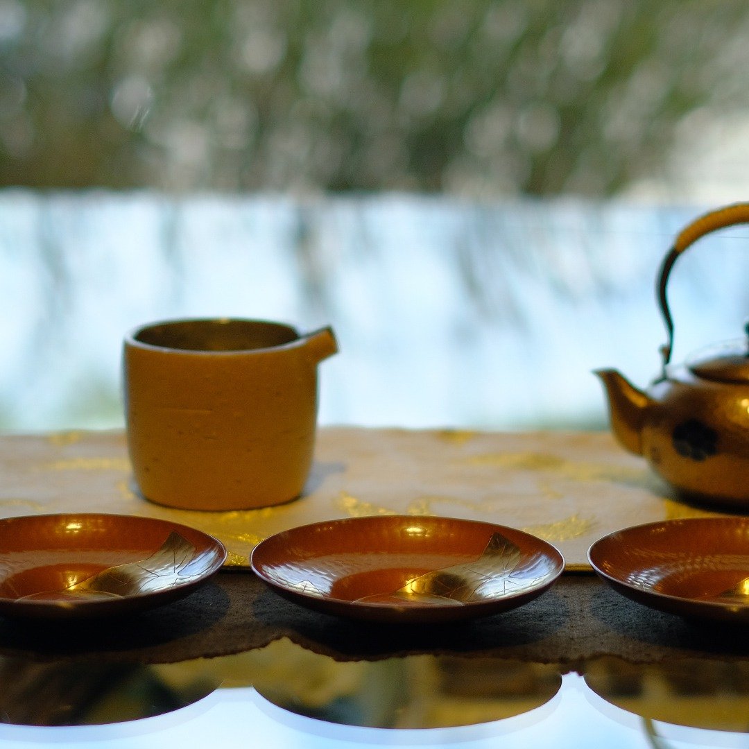 日本古美术 人间国宝【玉川堂】枫纹刻 茶托 - 茶具/茶杯 - 铜/黄铜 