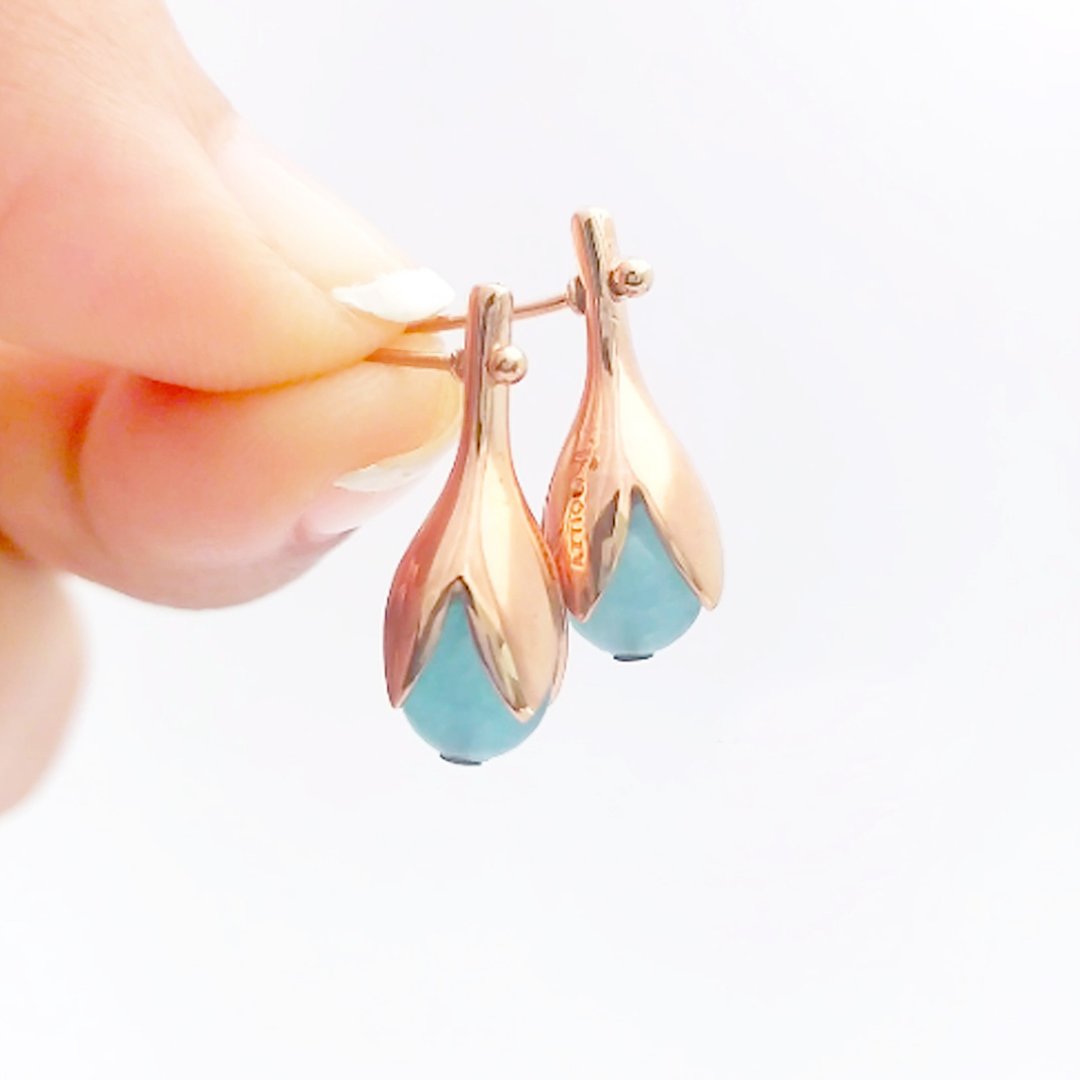 【雙11折扣】Silver earrings, Aquamarine earrings ,Lucky stone , stud earrings - 耳环/耳夹 - 纯银 
