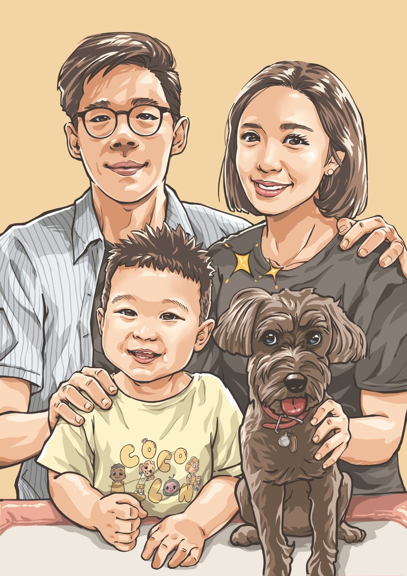 母亲节 全家福 定制化礼物 似颜绘 人像画 微可爱 先联络 - 电子手绘真人画像/绘画/插画 - 其他材质 